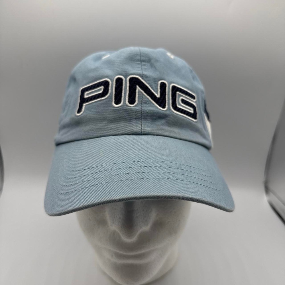 PING Logo Embroidered Hat Cap Golf Adjustable Hat Men Light Blue